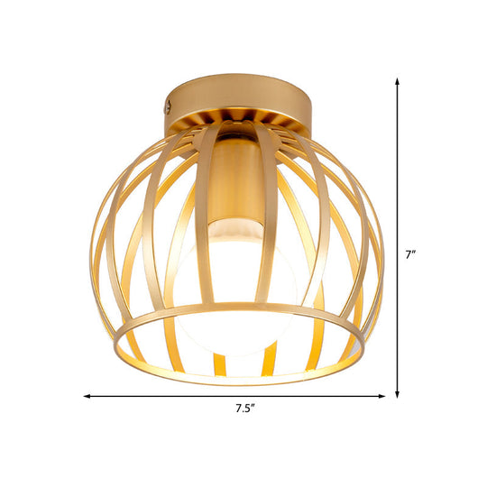 Minimalist Black/Gold Metal Cage Flushmount Light For Corridor Ceiling Mounted