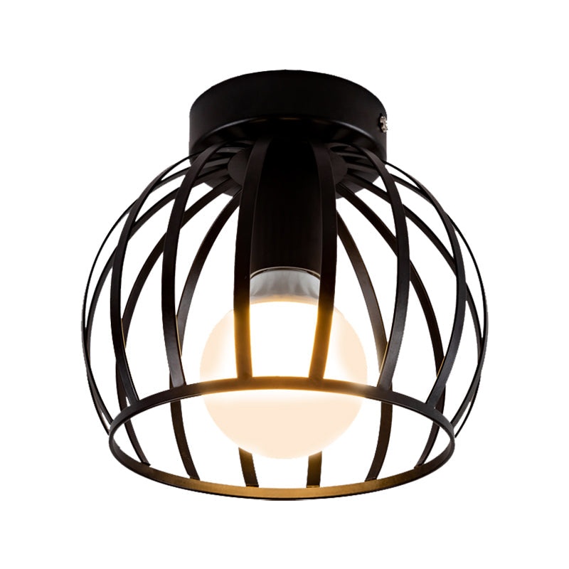 Minimalist Black/Gold Metal Cage Flushmount Light For Corridor Ceiling Mounted