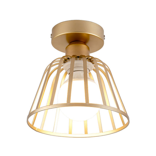 Contemporary Black/Gold Conical Flush Mount Ceiling Light For Staircases - Metal Fixture 1 Bulb