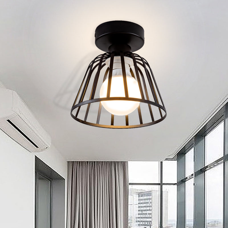 Contemporary Black/Gold Conical Flush Mount Ceiling Light For Staircases - Metal Fixture 1 Bulb
