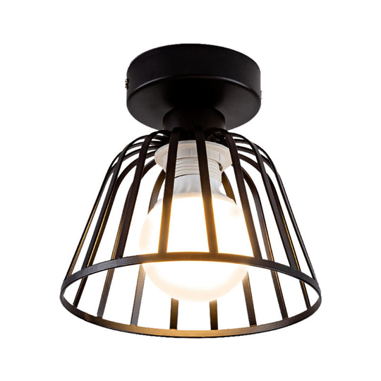 Contemporary Black/Gold Conical Flush Mount Ceiling Light For Staircases - Metal Fixture 1 Bulb