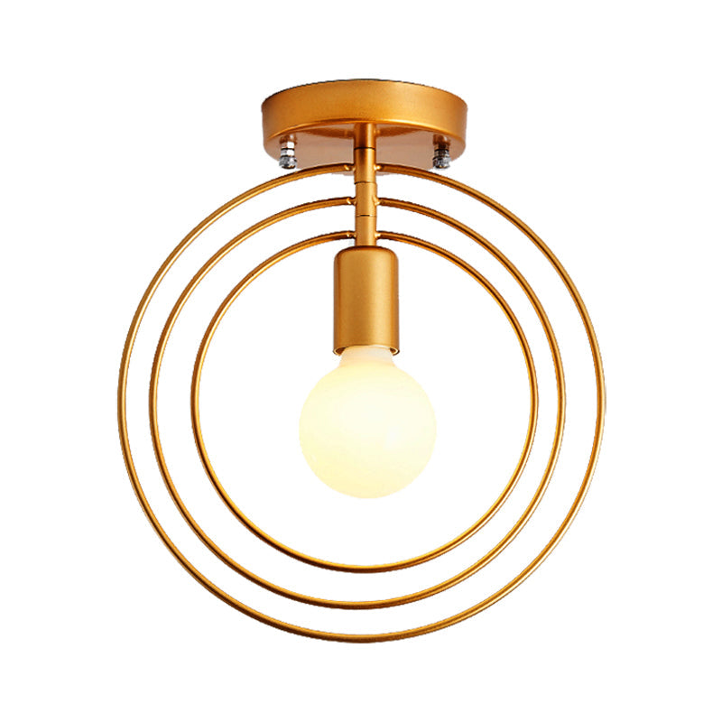 Modern Golden Flush Mount Ceiling Light With Triple Metal Ring - Ideal For Bedroom