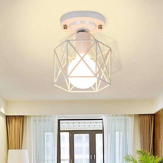 Minimalist Metal Frame Ceiling Mounted Light With White Pink And Green Accents - Ideal For Cloakroom