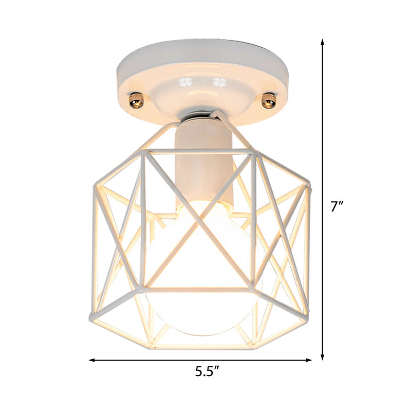 Minimalist Metal Frame Ceiling Mounted Light With White Pink And Green Accents - Ideal For Cloakroom