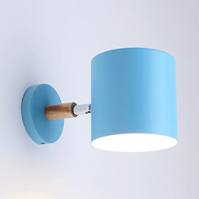 Kids Bedroom & Corridor Modern Wall Lamp - Metal Cylinder Design Blue