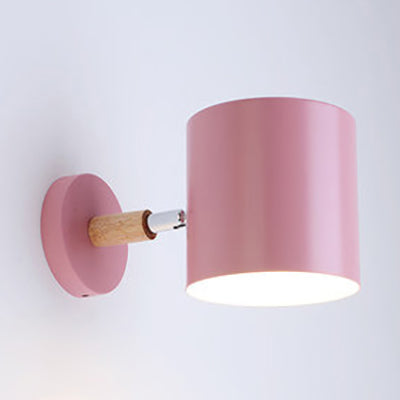Kids Bedroom & Corridor Modern Wall Lamp - Metal Cylinder Design Pink