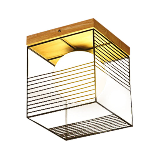 Contemporary Square Flush Mount Pendant Light - White/Black Metal Ideal For Bedroom Ceiling