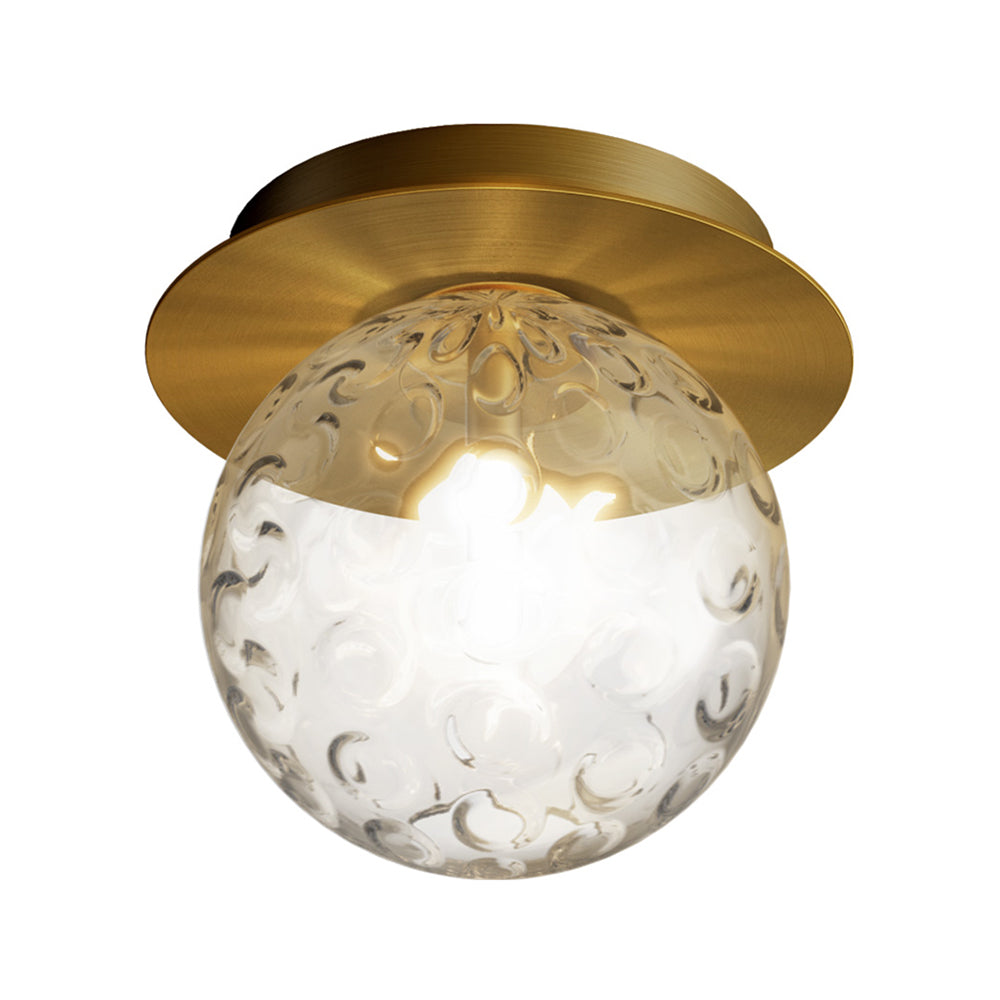 Modern Water Glass Globe Flush Pendant Light - Clear Indoor Ceiling Mount With 1 Bulb