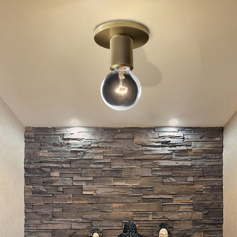 Modern Glass Flush Pendant Ceiling Light In Brass For Balcony - Globe Cone Cylinder Trumpet Shapes /