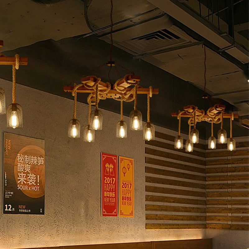 Rustic Caged Dining Room Chandelier Pendant With Retro Metallic Finish - 3/6/8 Lights & Wooden