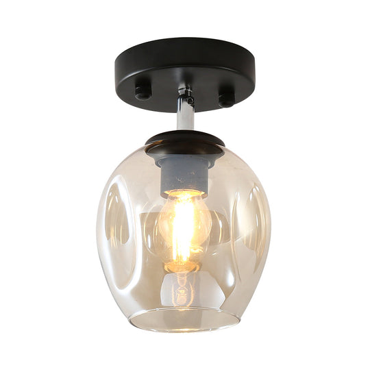 Modern Black/Gold Carafe Semi Flush Light - 1 Clear/Amber/Smoke Gray Glass Shade