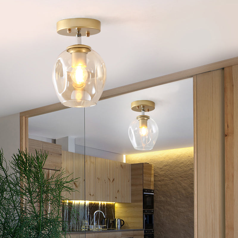 Modern Black/Gold Carafe Semi Flush Light - 1 Clear/Amber/Smoke Gray Glass Shade Gold / Amber