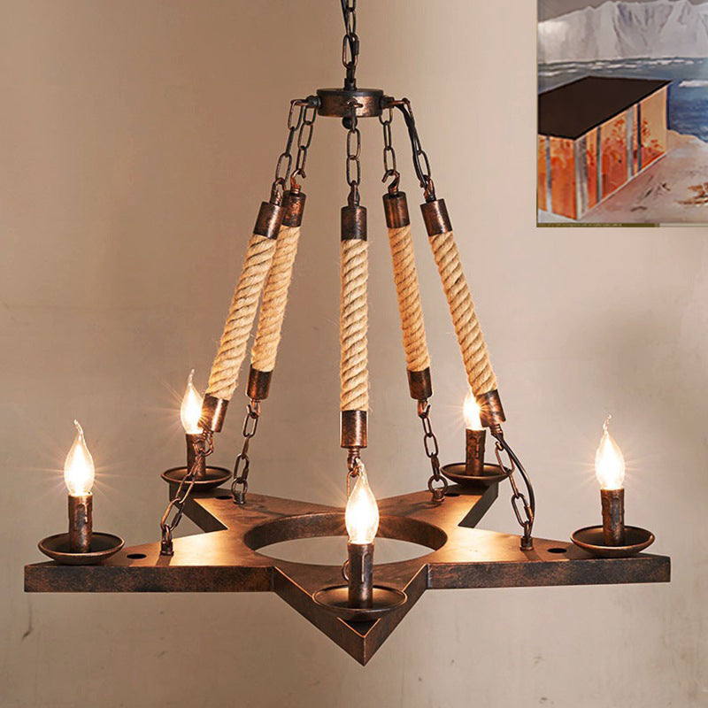 Metal Star-Shaped Chandelier Pendant Light - Retro 5-Light Restaurant Fixture In Black/Rust
