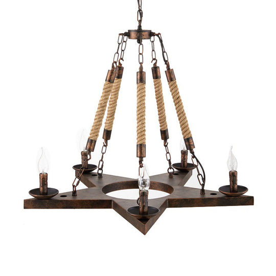 Metal Star-Shaped Chandelier Pendant Light - Retro 5-Light Restaurant Fixture In Black/Rust