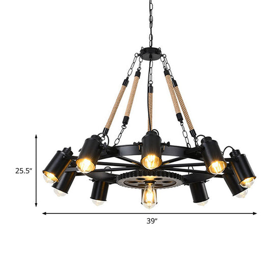 Metallic Factory Tube Chandelier Pendant Light Fixture - 7/9/11 Lights In Black For Dining Room
