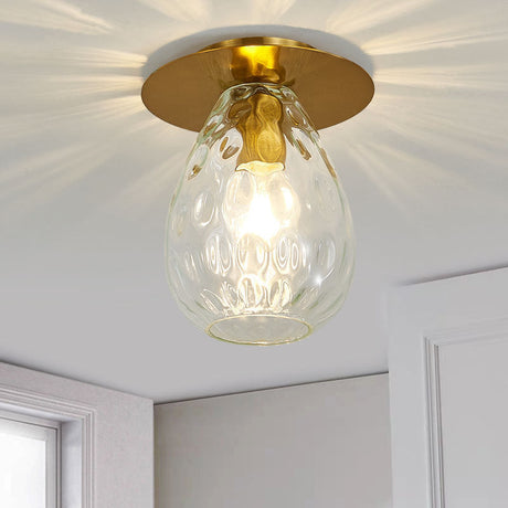 Clear Glass Pear-Shaped Dimple Flush Mount Lamp For Nordic Living Room