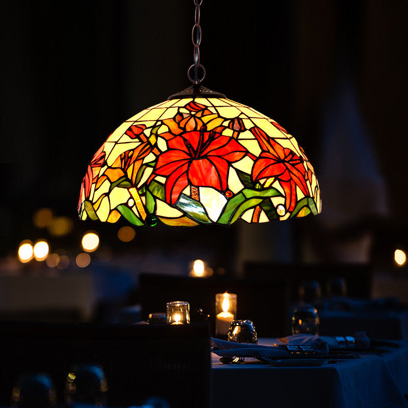 Red Mediterranean Floral Cut Glass Chandelier Pendant Light - 1/2 Lights 12’/16’ Width / 16’