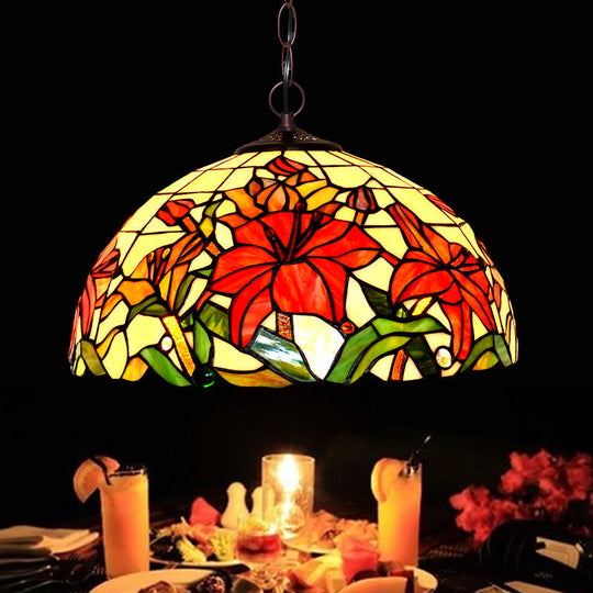 Red Mediterranean Floral Cut Glass Chandelier Pendant Light - 1/2 Lights 12’/16’ Width