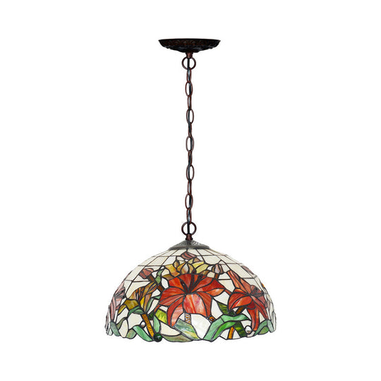 Red Mediterranean Floral Cut Glass Chandelier Pendant Light - 1/2 Lights 12’/16’ Width
