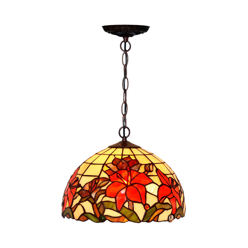 Red Mediterranean Floral Cut Glass Chandelier Pendant Light - 1/2 Lights 12’/16’ Width
