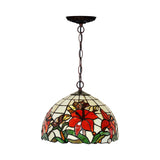 Mediterranean Floral Red Cut Glass Chandelier Pendant Light - 1/2 Lights 12/16 Width