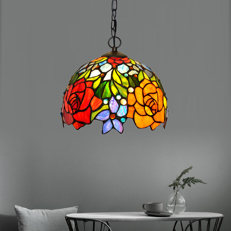 Victorian Red Floral Chandelier Pendant Light - 1/2/3 Lights Cut Glass Kitchen Fixture - 10’’/12’’/16’’ Wide