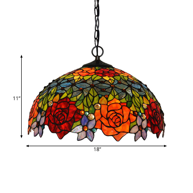 Victorian Red Floral Chandelier Pendant Light - 1/2/3 Lights Cut Glass Kitchen Fixture - 10’’/12’’/16’’ Wide