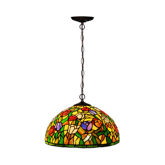 Lustre Libellule Méditerranéen avec Suspensions en Verre Taillé - Rouge/Vert/Violet