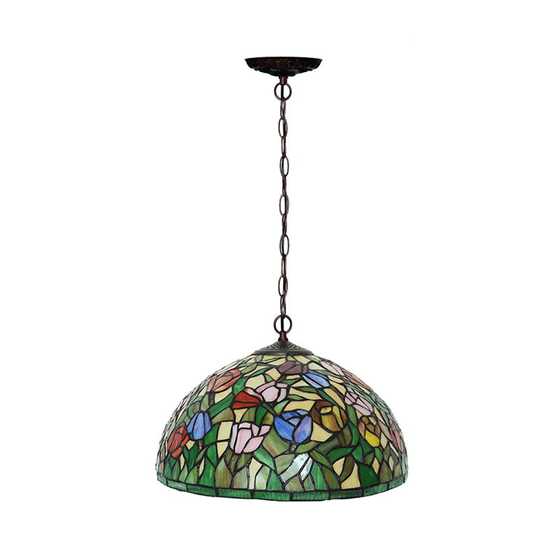 Lustre Libellule Méditerranéen avec Suspensions en Verre Taillé - Rouge/Vert/Violet