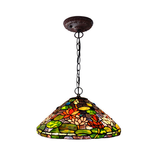 Victorian Stained Glass Chandelier - Green Blossom Pendant with 2 Lights Green