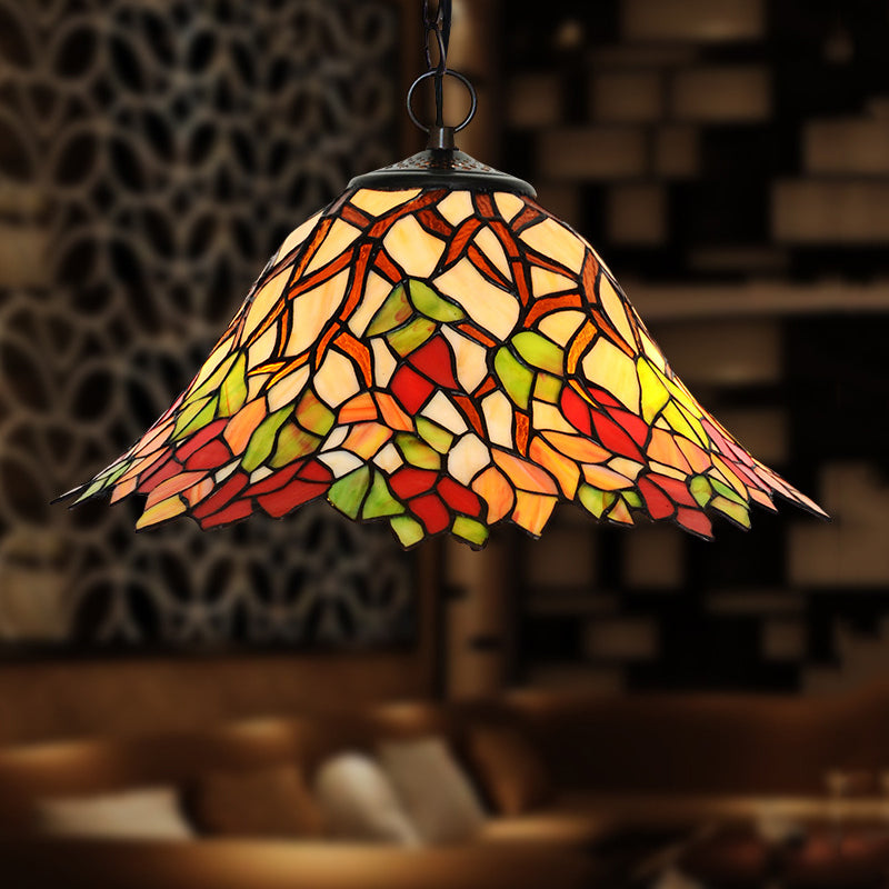 Victorian Bell Chandelier - Red Cut Glass Hanging Lamp Kit For Bedroom (2 Lights)