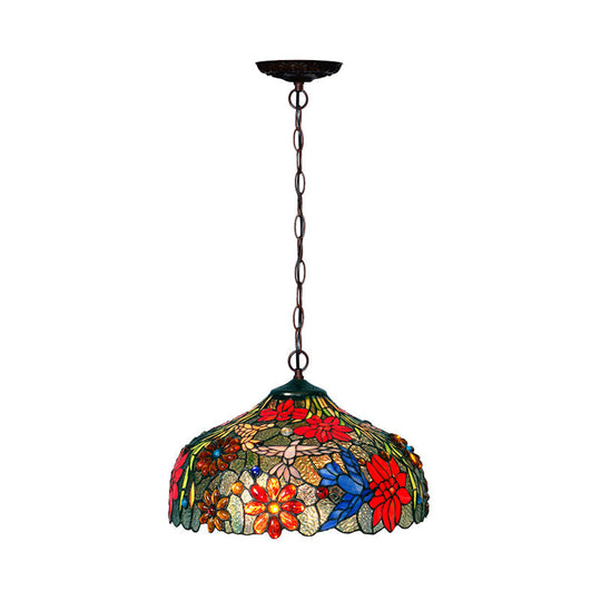 Colorful Petal Glass Chandelier Light Fixture - 3-Light Bronze Suspension Lighting For Dining Room