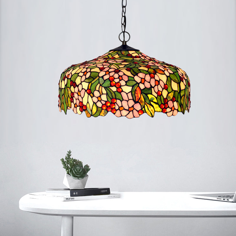 Blossom Hanging Chandelier - Pink/Green Victorian Pendant Light 3-Light Ceiling Fixture For Dining