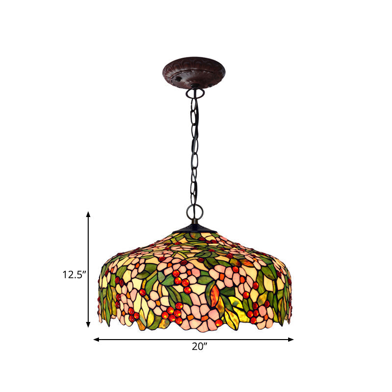 Blossom Hanging Chandelier - Pink/Green Victorian Pendant Light 3-Light Ceiling Fixture For Dining