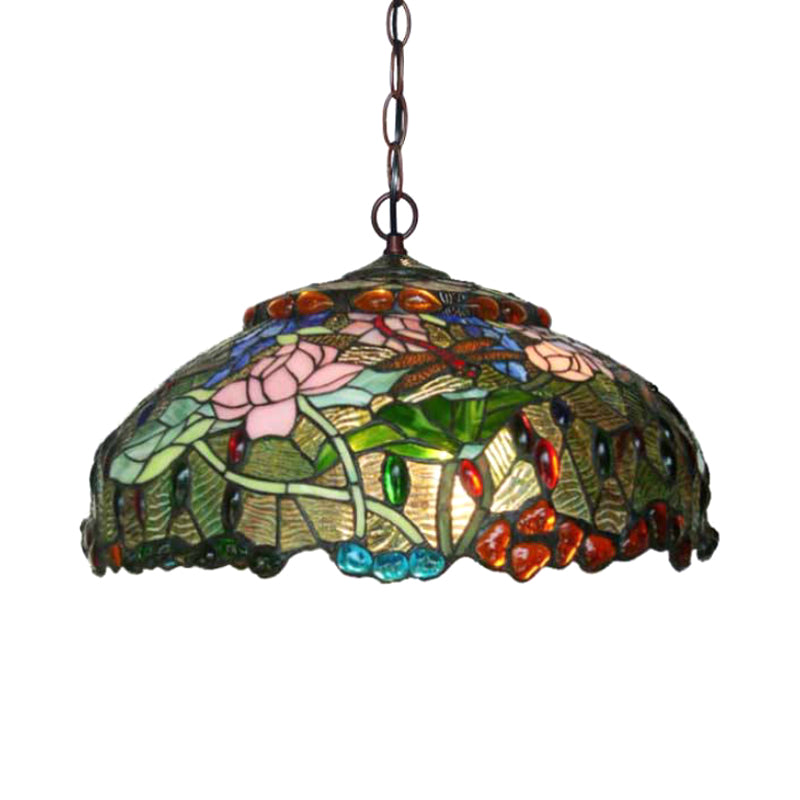Blossom Hanging Chandelier - Pink/Green Victorian Pendant Light 3-Light Ceiling Fixture For Dining