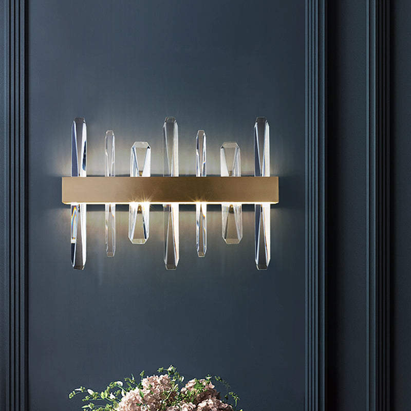 Modern Led Gold Wall Sconce With Clear Crystal Bar And Stylish Metal Shade
