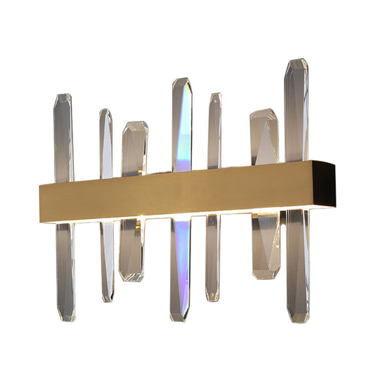 Modern Led Gold Wall Sconce With Clear Crystal Bar And Stylish Metal Shade
