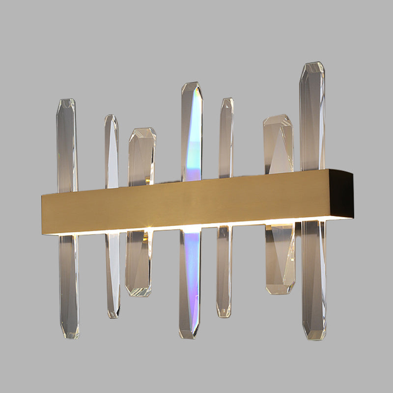 Modern Led Gold Wall Sconce With Clear Crystal Bar And Stylish Metal Shade