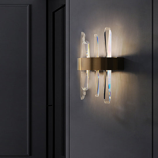 Modern Led Gold Wall Sconce With Clear Crystal Bar And Stylish Metal Shade / Round