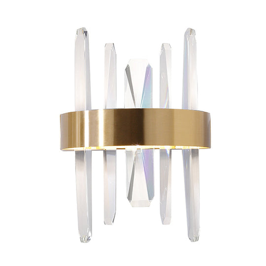 Modern Led Gold Wall Sconce With Clear Crystal Bar And Stylish Metal Shade