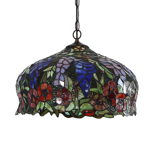 Mediterranean Blossom Orange Stained Glass Chandelier With 2 Lights For Dining Room Ceiling