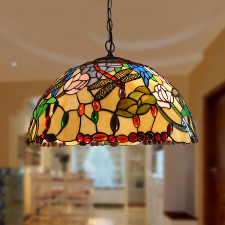 Victorian Dragonfly Stained Glass Chandelier With 3 Lights - Bronze Finish