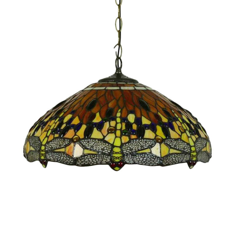 Tiffany Dragonfly Chandelier With 3 Lights: Orange/Blue/Green Cut Glass Hanging Lamp Kit For Kitchen