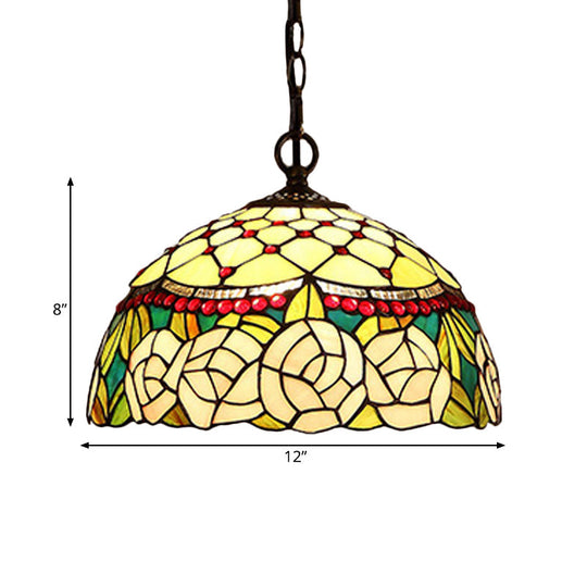 1/2-Light Mediterranean Bronze Kitchen Chandelier Pendant With Red/Yellow Glass Shade - 12’’/16’’ W
