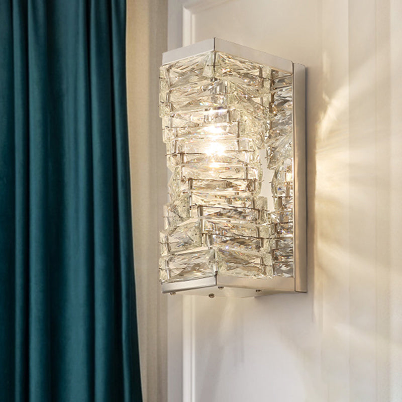 Modern Geometric Clear Crystal Led Wall Sconce - 1 Bulb Living Room Lighting Fixture