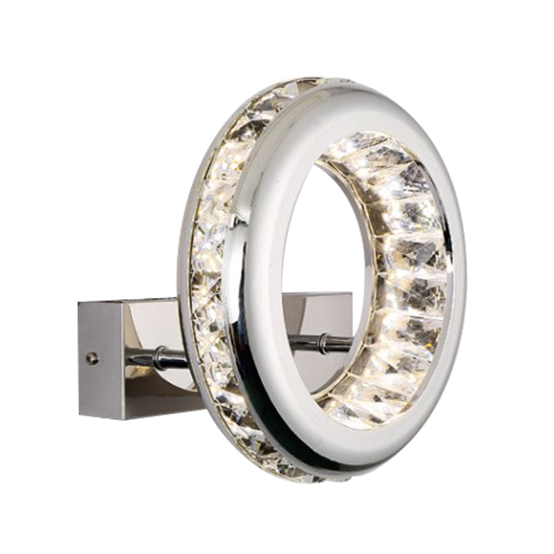 Modern Led Wall Sconce Light Fixture With Stainless Steel Shade - Nickel Circle Mount Warm/White