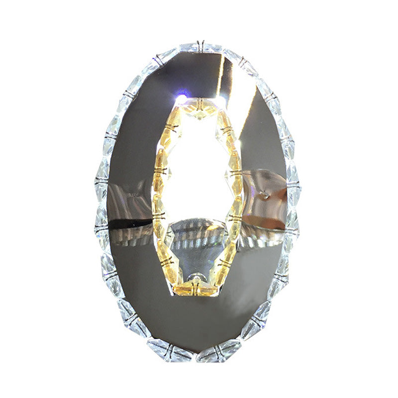 Contemporary Led Chrome Wall Mount Light Fixture: Crystal Prism Oval Lighting In Warm/White/2 Color