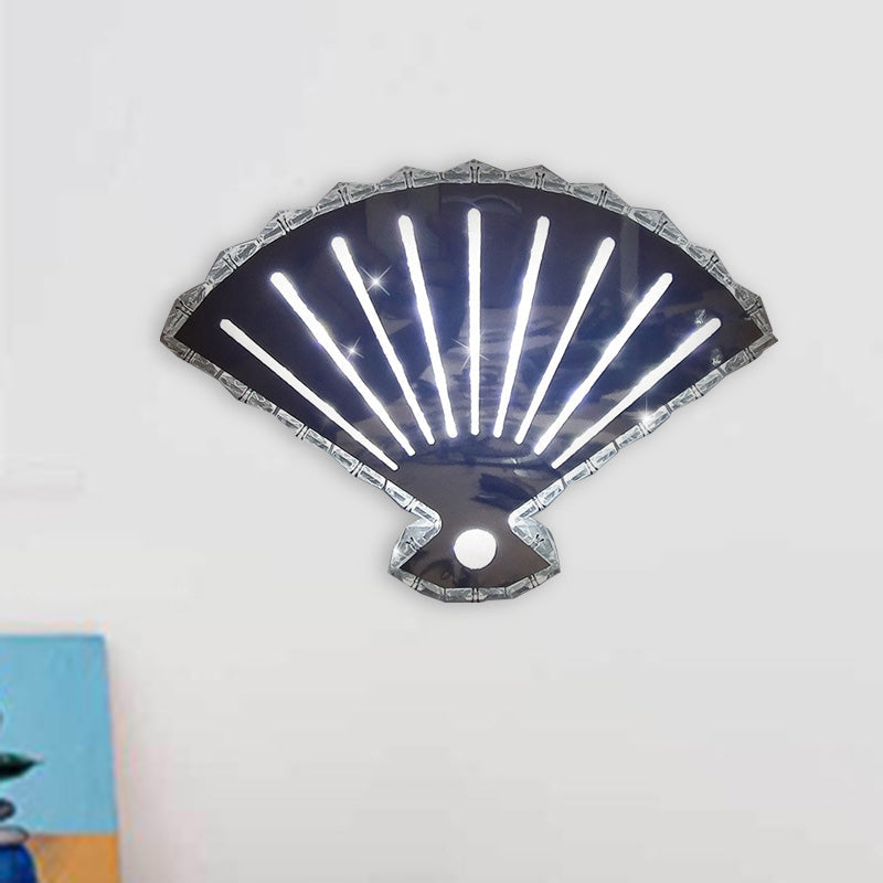 Minimal Led Crystal Wall Lamp - Black Fan Design With Adjustable Warm/White Lighting / White