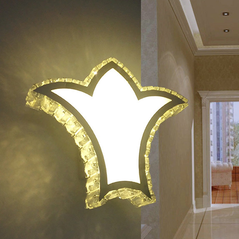 Modernist Crown Wall Light With Clear K9 Crystal And Led In White/Warm/2 Color
