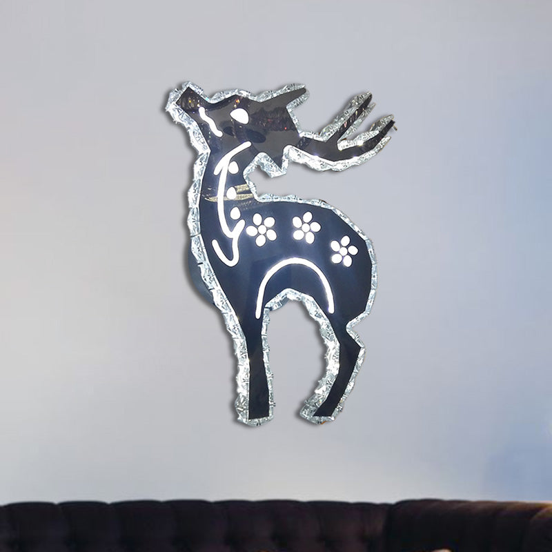 Minimalistic Led Bedroom Wall Sconce With Deer Crystal Shade - Warm/White Light Options Nickel /